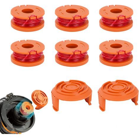 Lot de 6 fils de débroussailleuse WA0004.1 pour tous les coupe-bordures WORX 20 V (6 x 3 m de long, diamètre du fil 1,65 mm) + 2 capuchons (1/5)