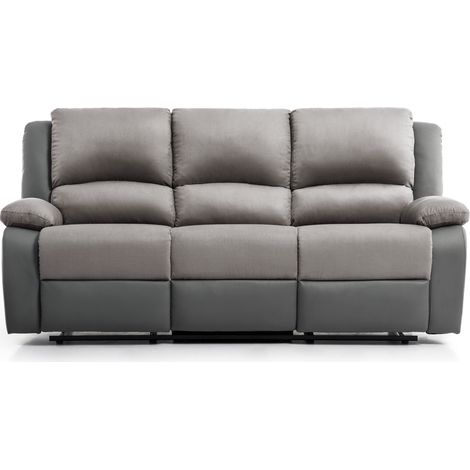 Loungitude – Canapé relax 3 places en microfibre et simili – Inclinaison jusqu'à 170° – Confort optimal avec mousse – Gris (1/5)