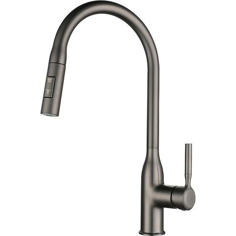 Rubinetto da cucina monoblocco con doccetta estraibile girevole a 360° in acciaio inox opaco, rubinetto per lavello da cucina a 2 funzioni (grigio antracite) (1/4)