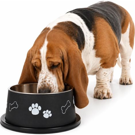 gamelle pour Chien - Noir et Argent - pour Chiens aux Longues Oreilles - INOX - croquettes Chien - 900 ML (1/5)