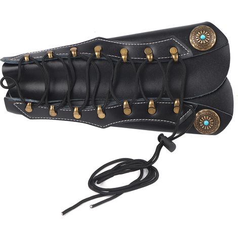 Protège-bras en simili cuir pour tir à l'arc, brassard de protection noir réglable (1/5)