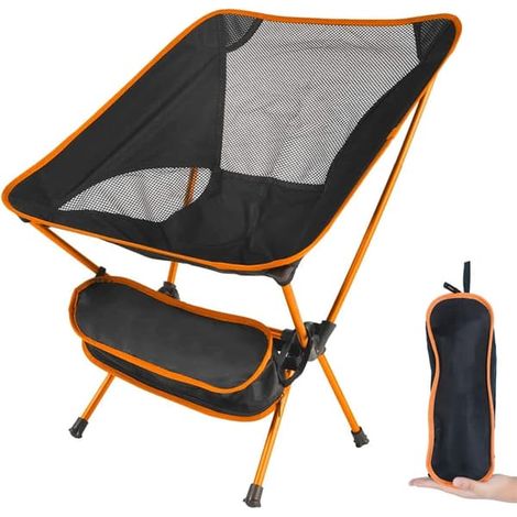 Chaise de camping pliante ultralégère, chaise-sac à dos portable, robuste (charge maximale de 135 kg), chaise d'extérieur avec sac de transport pour le camping, orange jardin (1/5)