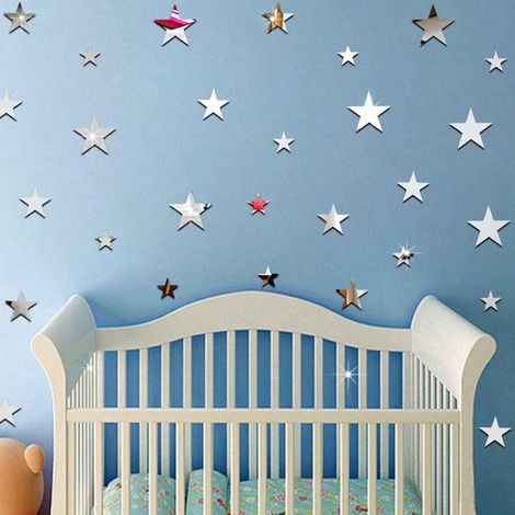 Pack de 20 étoiles en papier adhésifs 3D métal argentés - Autocollants stickers adhésifs effet miroir (1/3)