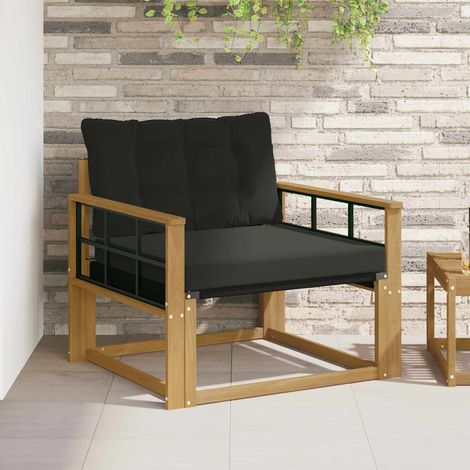 Canapé de Jardin Modulable 1 Place en Bois d'Acacia Massif Blanc avec Coussins Noirs, 16.4kg - PANGIVO (1/5)