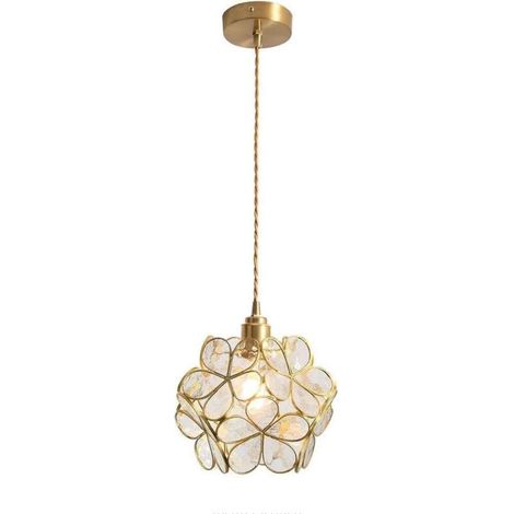 Nordic Pétale Forme Pendentif Lampe En Verre Soufflé À La Main Et En Laiton Lampe Suspendue Simple Tête E27 Plafonnier Luminaire Restaurant Chambre D'enfants (Clair) (1/4)