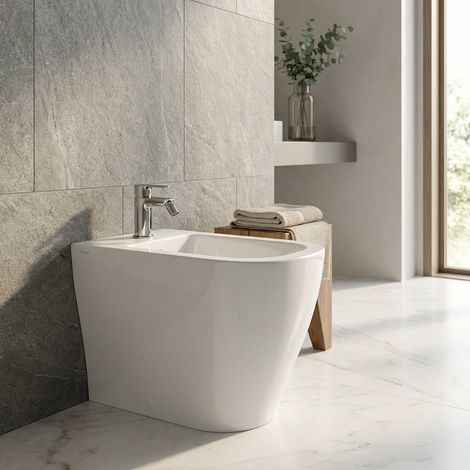 Bidet filomuro in ceramica bianca monoforo con fissaggi nascosti 36x55 cm – Mirto  Ceramica Dolomite
