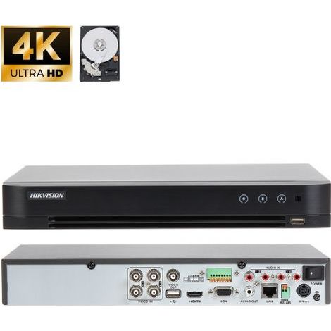 Hikvision DVR Registratore 8Mp POC 4 canali + HDD 1Tb - IDS-7204HUHI-M1/P/4A+4/1ALM (4K)