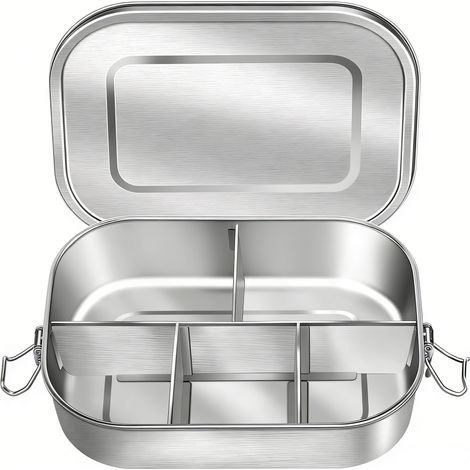 Boîte À Repas Bento En Acier Inoxydable - 5 Compartiments - 1400 ml - Couvercle Étanche À Clips Et Joint En Silicone - Pour Enfants À Partir De 6 Ans Et Adultes (1/5)