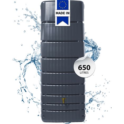 Récupérateur d'eau de pluie mural 650 litres – Couleur gris graphite – 2 raccords filetés 19 mm – Design durable en plastique recyclé – 4Rain