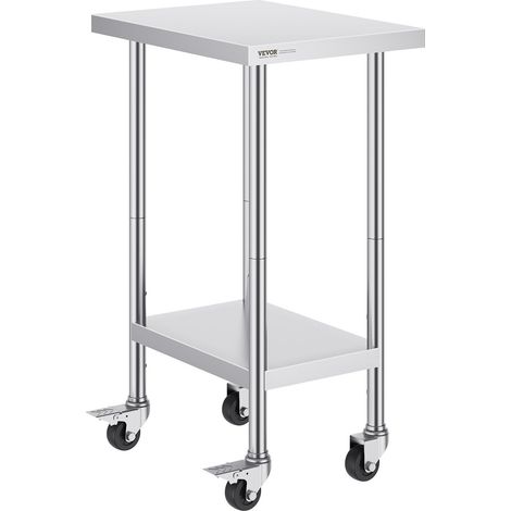 Table de travail acier inoxydable 24 x 18 x 38 pouces avec 4 roues et 3 niveaux de hauteur ajustables pour cuisine professionnelle (1/5)