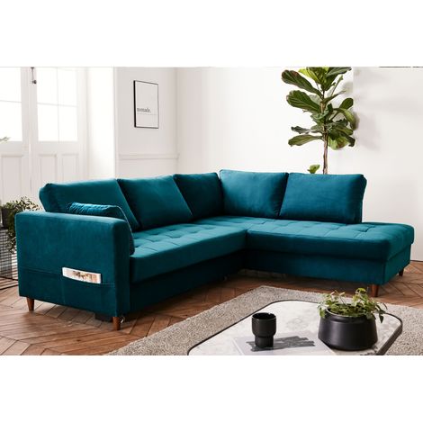 Lisa Design – Canapé d'angle convertible 5 places – Revêtement velours 100 % polyester – Dimensions L230xH85xP198 cm – Confort optimal pour couchage occasionnel (1/5)