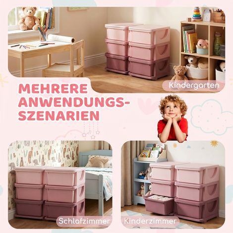 Coffre de rangement enfant, tiroir de rangement enfant, 3 tiroirs, rose (1/4)