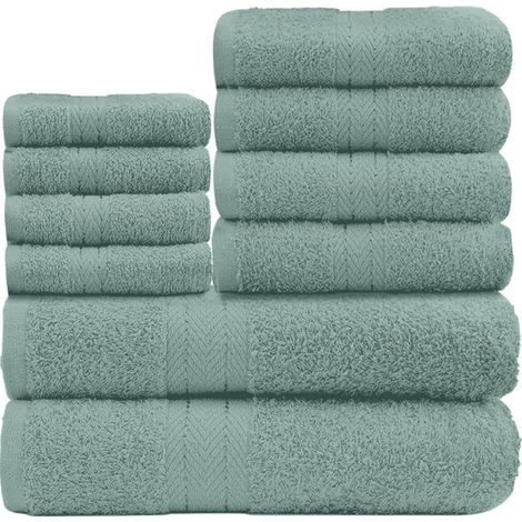 Lot de 10 Serviettes en Coton - 450 g/m² - Bleu Canard - Absorbantes et Douces - Pour Salle de Bain (1/5)