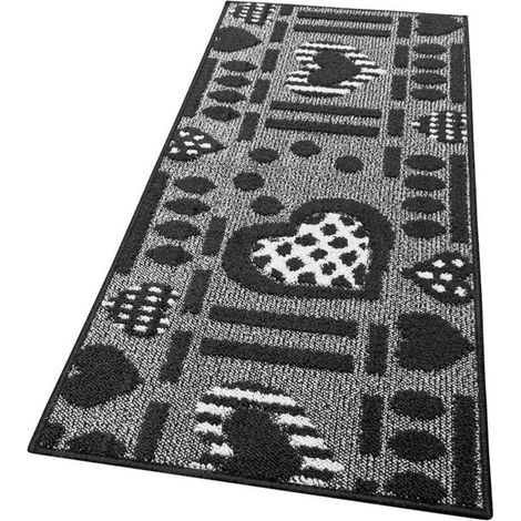 Tapis de Cuisine Moderne Coureur Bordé Absorbant Antidérapant Lavable 3D Coeurs Gris - 57x40 cm (1/4)