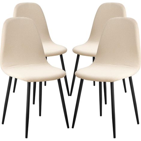 Housse de Chaise de Salle à Manger ,4 Pieces Jacquard Housse de Chaise Extensible,Amovible Lavable,Couverture de Chaise pour Salon Bouquet Maison Mariage Réunion,Beige