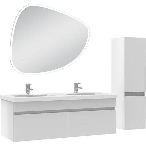 Océan meubles double vasque 120cm vasque + colonne + miroir 3 couleurs LED Blanc (1/5)