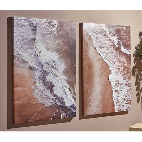 Bedruckte Leinwand, Strand, Meeresschaum, Relief, 50 % Öl, 70 x 100 cm, 2er-Set, 70 x 3 x 100 cm (1/3)