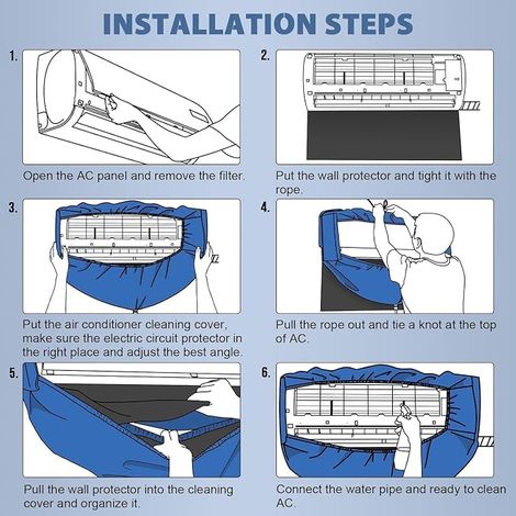 Air Conditioning Split Wall Cleaning Kit Dust Protection Waterproof Cleaning Bag with 3 Meter Water Hose Blue (1/4)