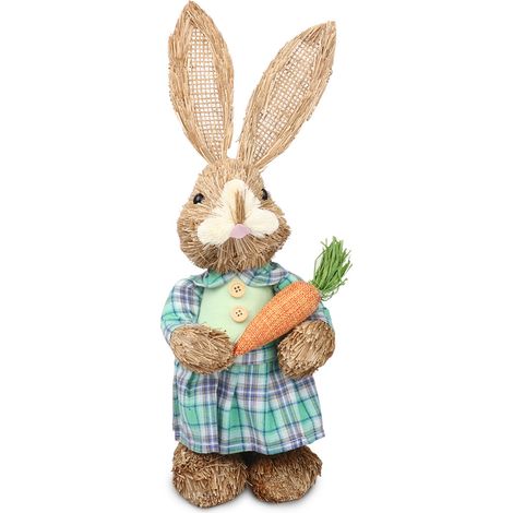 Décoration de Pâques en forme de lapin en paille artificielle : un objet festif adorable et raffiné, idéal pour offrir aux enfants et aux amis. (1/5)