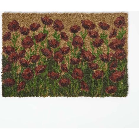 HOMESCAPES Red Poppies Non-Slip Coir Doormat, 60 x 40 cm (1/4)