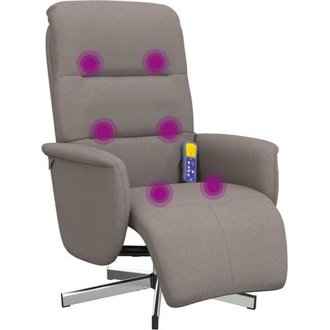 Chaise de massage ergonomique en tissu gris taupe avec repose-pieds intégré – Fonction chauffage, vibration et inclinaison réglable – Pour relaxation à domicile (1/5)