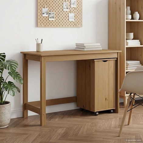 vidaXL Ensemble bureau et armoire 2 pc Brun Miel Bois de pin massif (1/5)