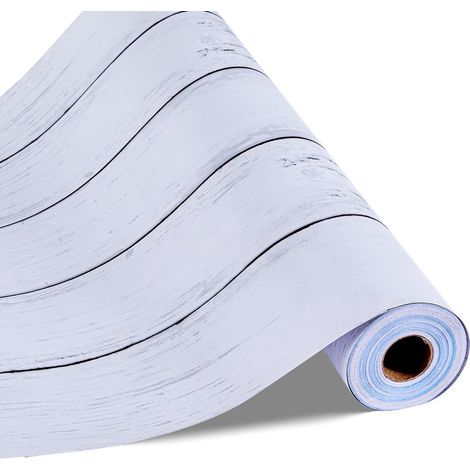 Papier peint adhésif mural imperméable, rouleau vinyle 45 cm x 15 m, texture bois blanc pour cuisine et salle de bain (1/5)