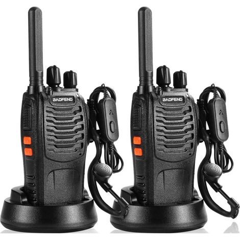 Talkie-walkie professionnel BF-88X, radio bidirectionnelle longue portée 16 canaux avec chargeur USB et écouteur, idéal pour les jeux des enfants et le travail des adultes (noir, 1 e) (1/5)