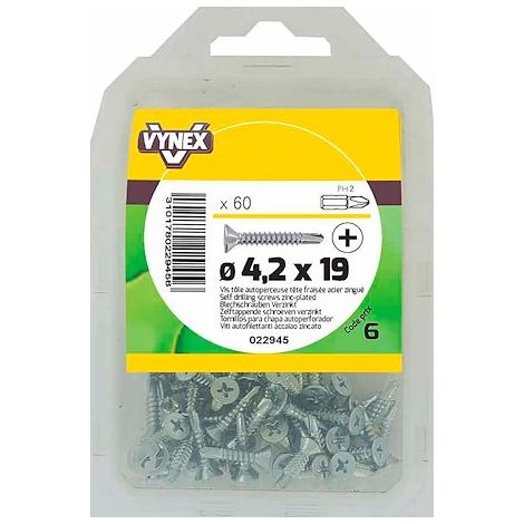 Vis tôle autoperceuse tête fraisée cruci acier zingué Ø 4,2 x L 19 mm - Paquet de 60 - Maxiburo (1/2)