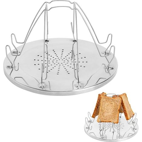 Camping Toaster Stainless Steel 22 cm – Foldable Mini Toast Toaster, Toast Holder for 4 Slices, Portable Perforated Plate for Barbecue, Charcoal, Picnic, Travel (1/5)