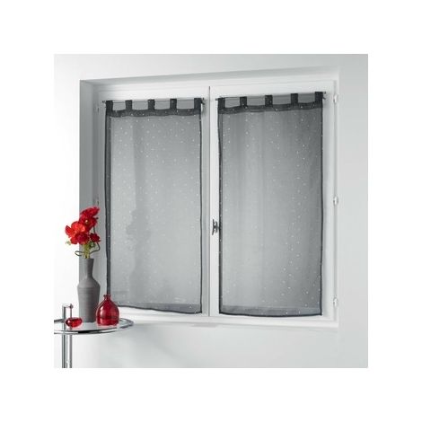 Paire de voilage à passants - imprimé métallisé - 60 x 160 cm - Orion - Gris anthracite - Livraison gratuite (1/3)