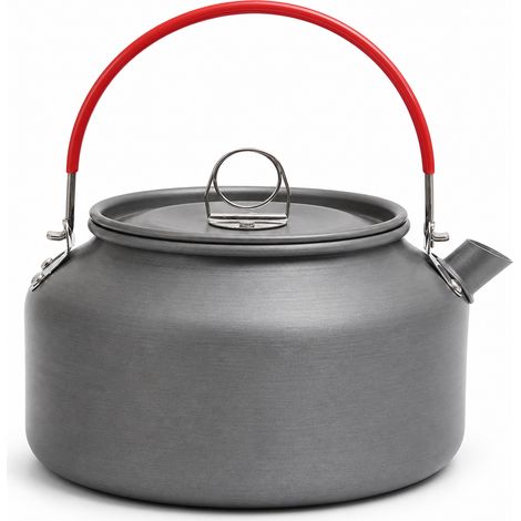 Bouilloire de camping 1,2 L portable pour café thé poignée rouge (1/5)