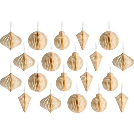 20 palline di Natale in carta a nido d'ape da appendere beige 3D Jolstra