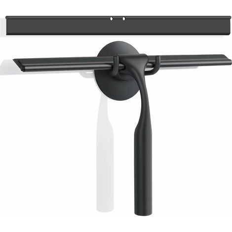 Raclette de Douche Vitre avec Support Mural, Raclette de Vitre 25cm pour Salle de Bain avec Lame en Silicone, Raclette Nettoyage Professionnel Fenêtre Voiture Verre Miroir,Noir (1/4)