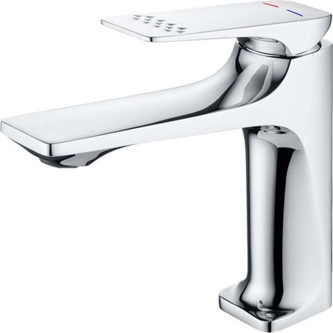 Robinet de lavabo à âme en cuivre, eau chaude et froide, anti-éclaboussures, hauteur d'évier 16,5 cm, tuyau d'arrivée d'eau 60 cm, couleur argent (1/4)