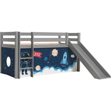 SLEEPY - Lit Mi-Haut Tobogan Laqué Gris 90x200cm Housse Espace (1/4)