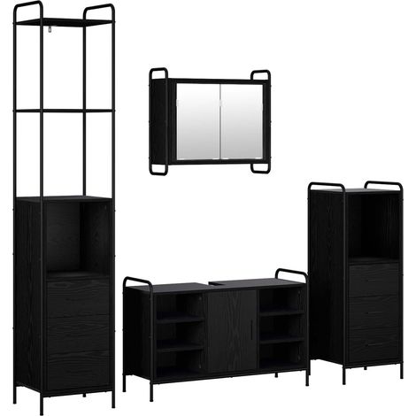 vidaXL Set di Armadi da Bagno 4 pz Rovere Nero 40 x 36 x 200,5 cm (1/5)