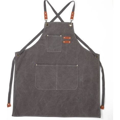 (Gris)Tablier Cuisine Homme Tabliers en Toile avec 3 Poches Imperméable et Réglable Apron pour Barbecue, Restaurant,Jardin, Charpentier，78 x 68cm (1/4)