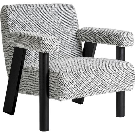 Fauteuil art déco bouclé gris confort élégant et design moderne - Gris clair bouclé et bois naturel (1/5)