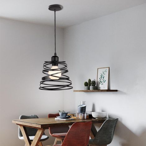 Lampe à suspension créative moderne spirale Cascade Design métal suspension Vintage E27 lampe Vintage pour chambre salon salle à manger (20cm, noir)