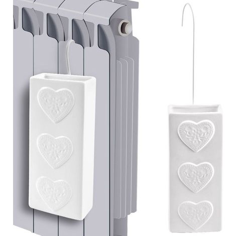 Humidificateur d'air en céramique - ORION - 300 ml - 8x3,5x19 cm - Blanc - Motif cœurs - Pour radiateur (1/5)