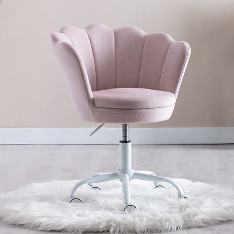 Wahson Chaise Enfant en Velours Chaise de Bureau pour Enfant Chaise Bureau Enfant Avec Pieds Métal, Rose Clair