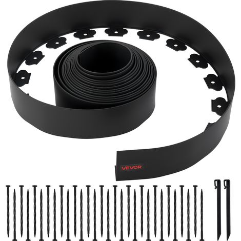 VEVOR Landscape Edging, 33 ft x 4 in Plastic Garden Border Edging with 30 Spikes & 2 Ground Stakes, No Dig, Flexible Lawn Edgings Roll, UV-Resistant Mini Fence Borders for Flower Beds Yard Paver
