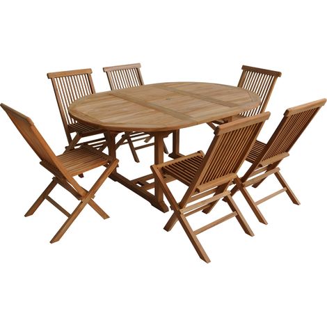 Teakholz-Gartenmöbel LOMBOK - ausziehbarer runder Tisch - 6 Plätze (1/4)