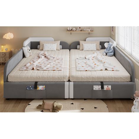 Lit rembourré, mixte, lit hydraulique avec rangement, clôture souple surélevée, sac de rangement au pied du lit, gris, 90 x 200cm2 (1/5)