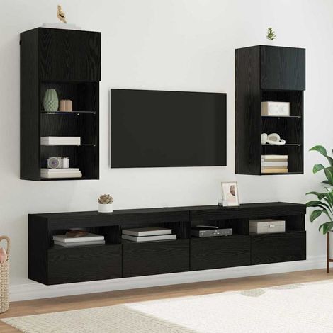 vidaXL  Wall-mounted TV Cabinets  2 pcs Black Oak 40.5 x 30 x 90 cm