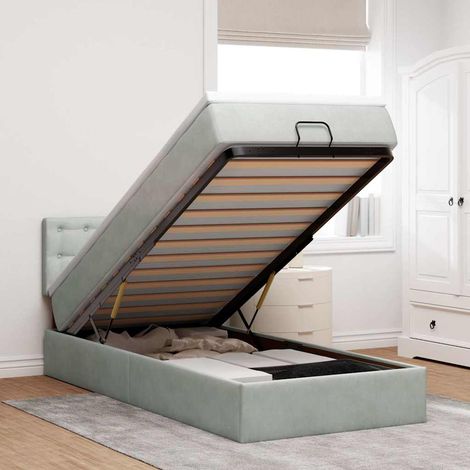 Ottoman-Bett mit Matratze & LEDs Hellgrau 90x200 cm Samt