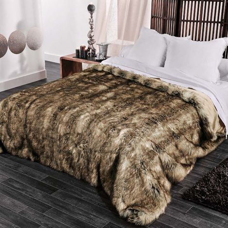 Jeté de lit imitation fourrure moelleuse Marron Foncé 150x200 cm (1/2)
