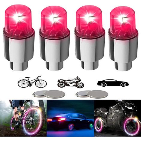 Éclairage LED pour roue de vélo (4 pièces), bouchons de valve pour pneus de voiture, clignotants étanches pour rayons de vélo et de moto, accessoires réflecteurs tendance adaptés aux enfants, hommes e (1/3)