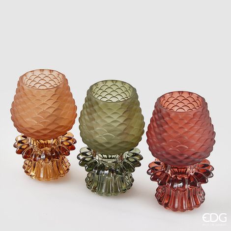 EDG Enzo De Gasperi Portacandela Pigna di Natale con Base Ass. H 12,5 cm D 7,5 cm Vetro Multicolor 1 Pz